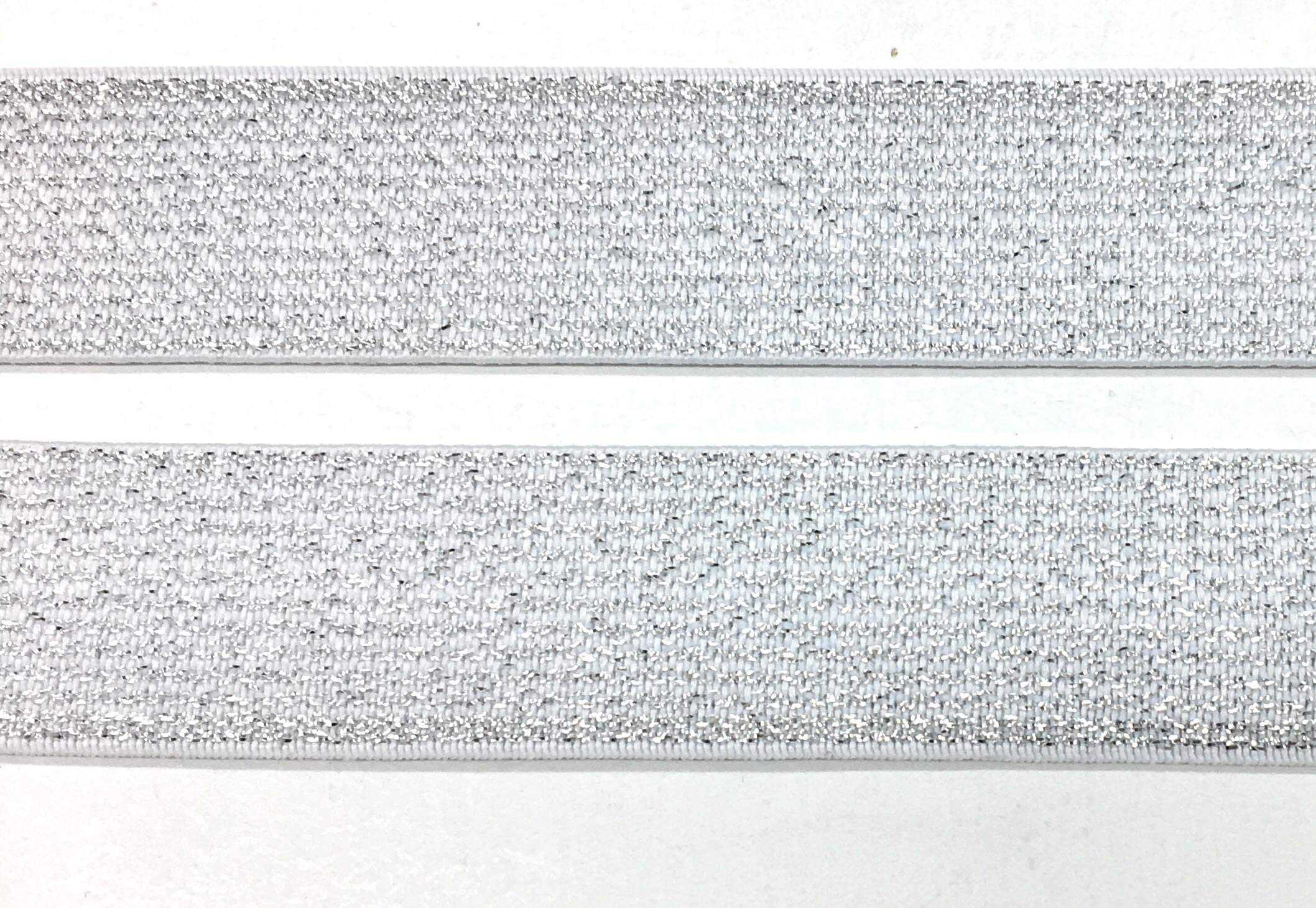 1" Mettalic Silver Elastic -Silver Woven Knit Elastic Bands -3 Yards