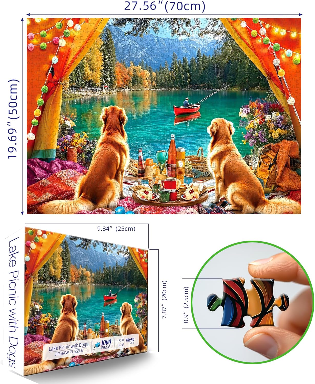 Lake Camping & Fishing 1000 Piece Puzzle for Adults, Fun Puzzles for Adults 1000 Pieces with HD Print & Poster, 27.5 * 19.7 in Dust Free, for Gifts Halloween Christmas Family Games Lovers