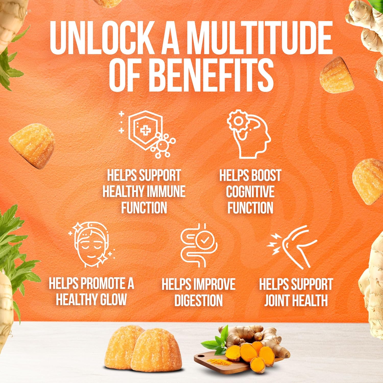 Curcumin Turmeric Gummies – 2000mg Turmeric Extract and Ginger Supplement Gummies – Vegan, Non-GMO, with Black Pepper – 60 Count – Peach Flavor – 30-Day Supply - Image 3