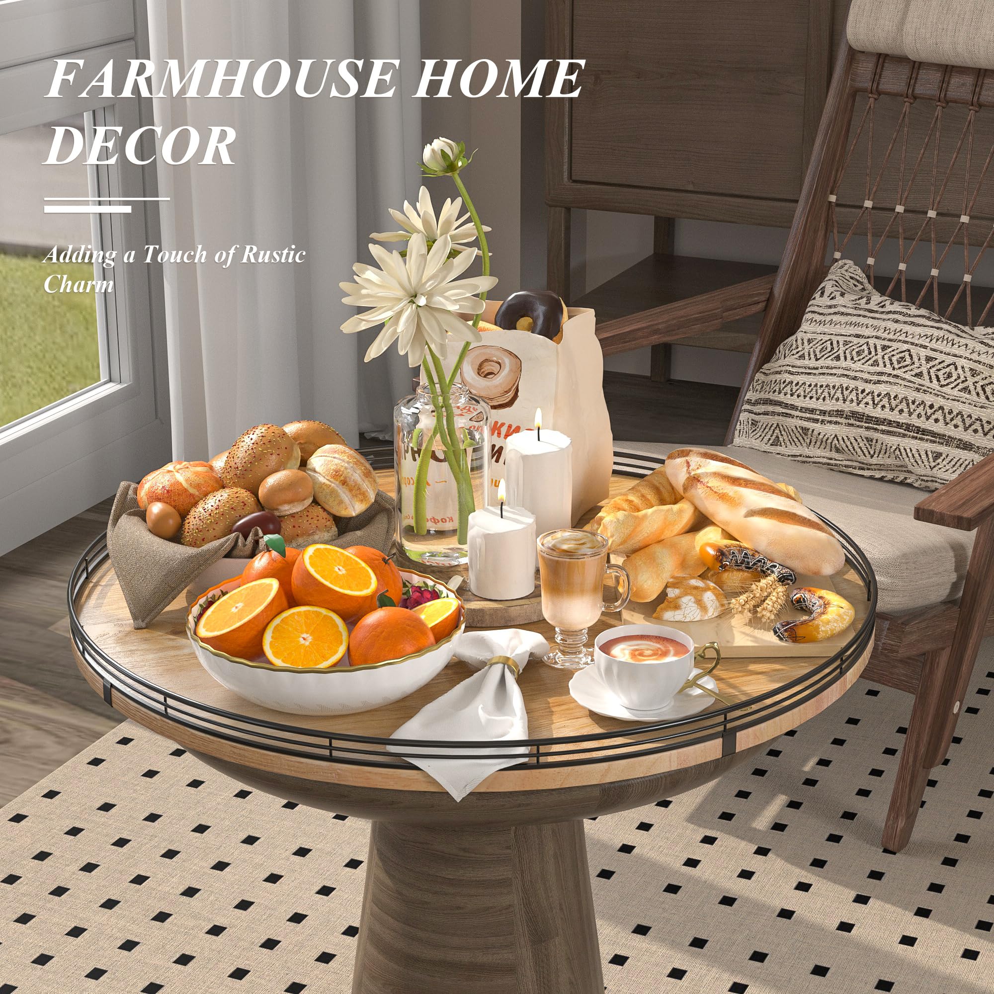 Lazy Susan Drehteller aus Eichenholz, 61 cm, für Schrank, Bauernhaus, rund, groß, Lazy Susan, Organisation und Aufbewahrung für Esstisch, Speisekammer, Küche, Arbeitsplatte, Schrank, Heimdekoration
