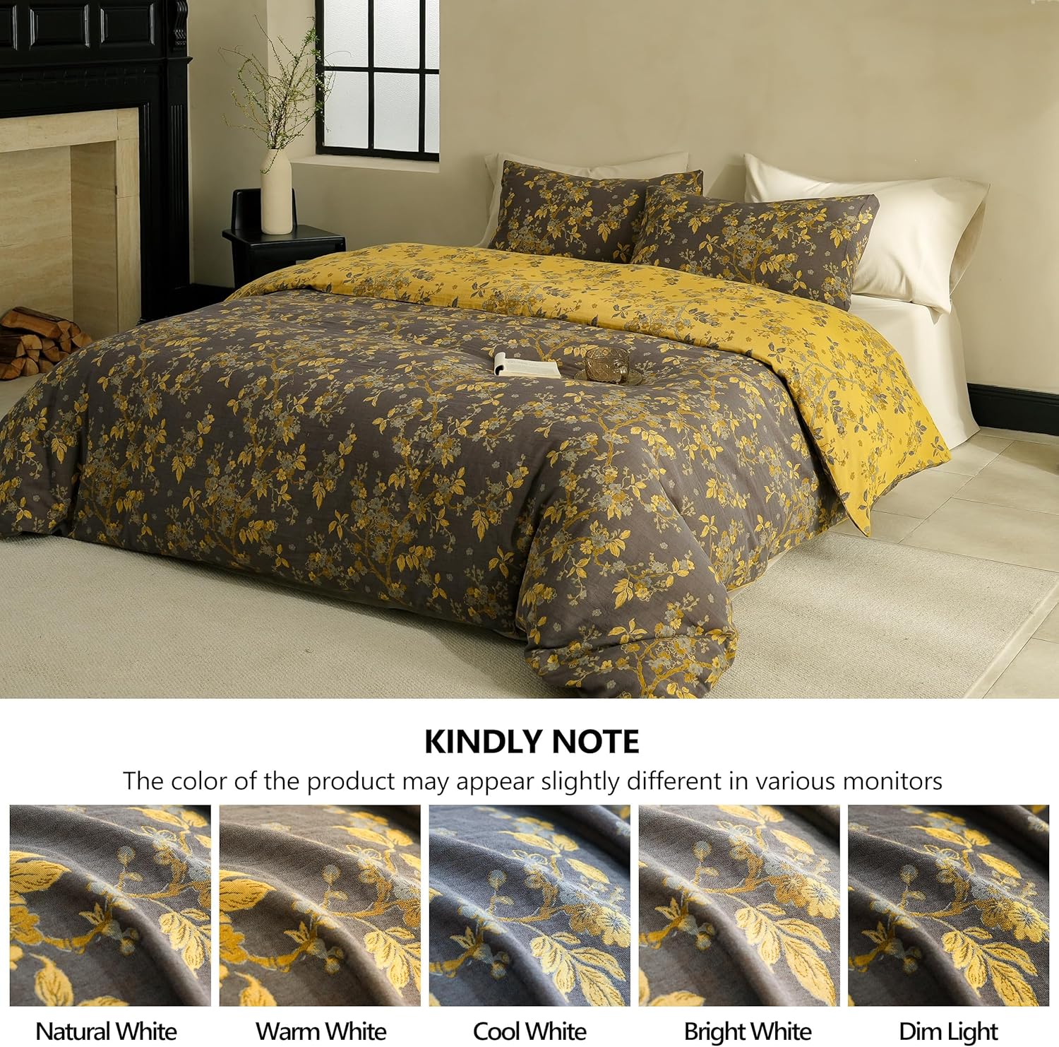 Simple&Opulence Muslin Duvet Cover Set Queen Size, 100% Washed Cotton 3 Pieces Yarn-Dyed Vintage Grey Floral Jacquard Textured Bedding, Soft & Breathable Gauze Comforter Cover with Zipper Closure