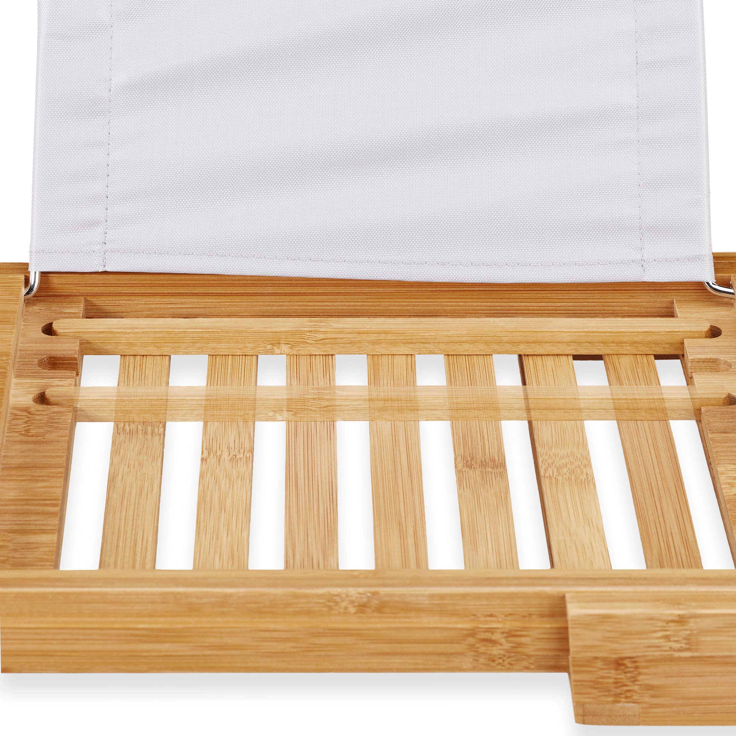 Relaxdays Pont de Baignoire XL, avec Serre-Livre & pour Tablette, Plateau Luxueux, Bambou, Extensible 70-105 cm, Nature