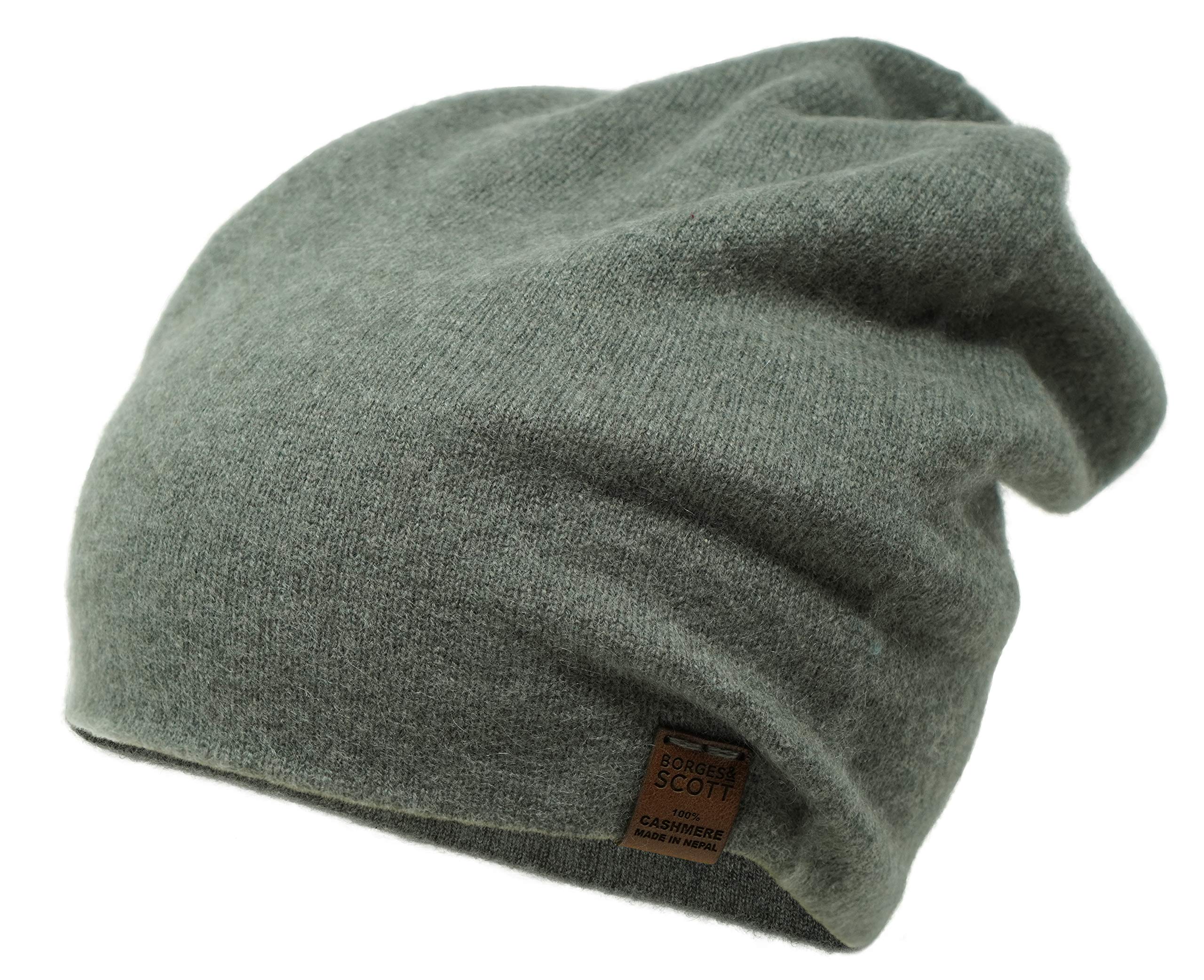 Borges & Scott Unisex Olive Aspen - Double Layer Beanie Hat - 100% Cashmere - Made In Nepal