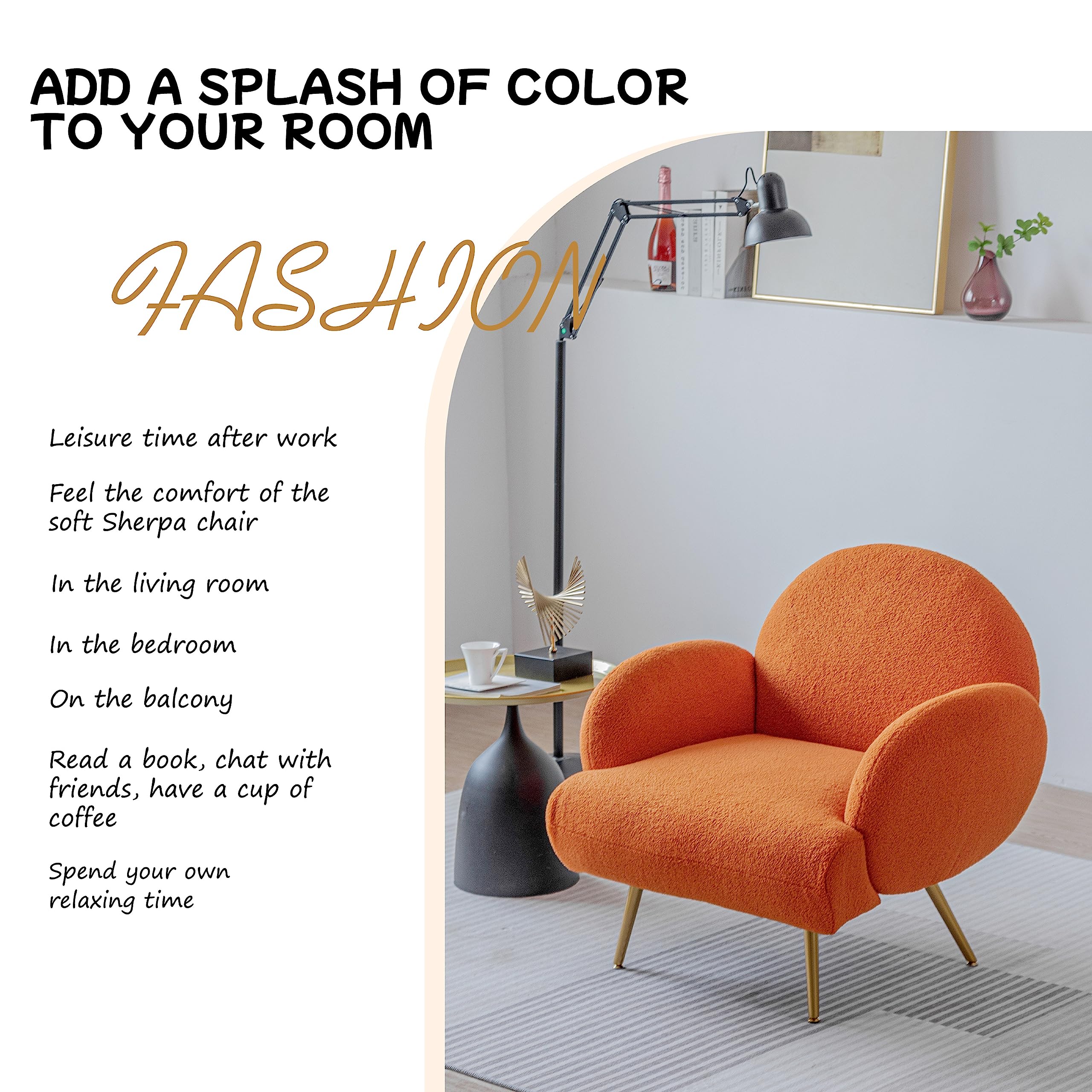 AISALL Poltrona Imbottita, Sedia da Salotto Moderna con Gambe in Metallo Nero, Poltrona da Salotto/Camera da Letto/caffè, Sedia da Divano, Arancione