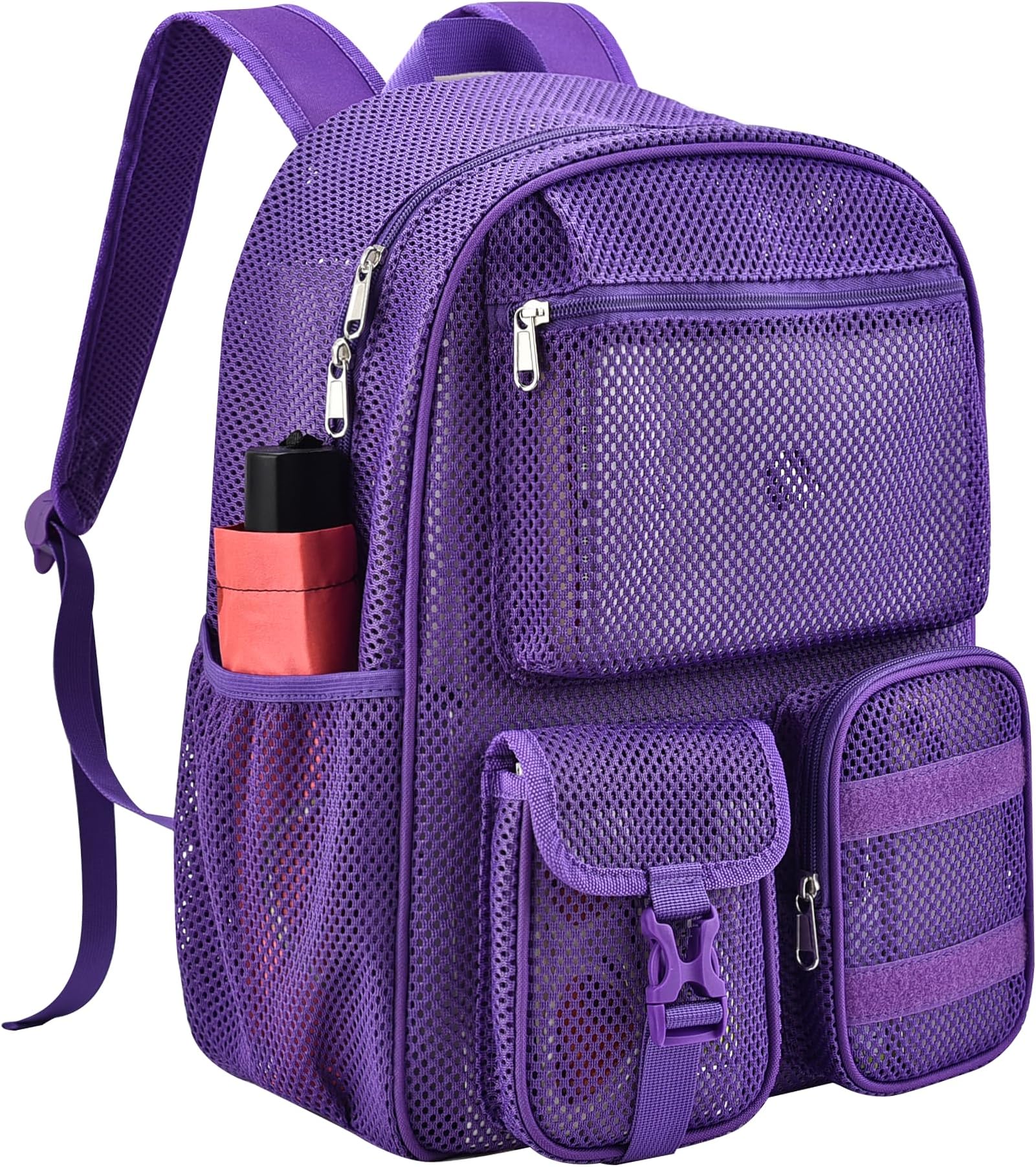 Mesh Backpack for School, 25L Large Heavy Duty mesh Schoolbag for Adults Girls Boys Kids with Inner Laptop Compartment for Outdoor Hiking Beach(purple, Small)