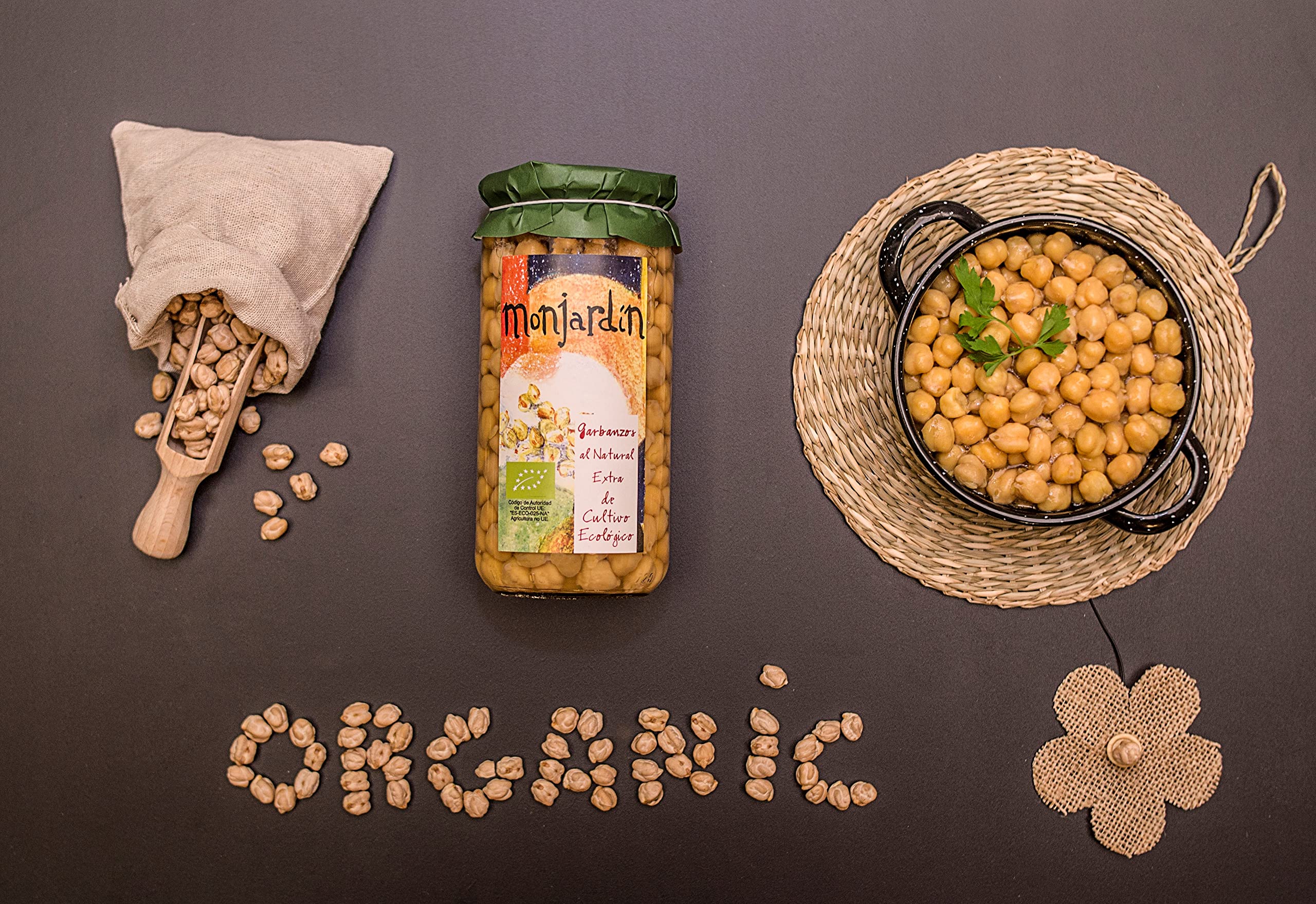 Monjardín Ecológico - Garbanzos Ecológicos | Naturalmente Ecológicos | Cultivados Ecológicamente | Pack de 6 (700g tarro)