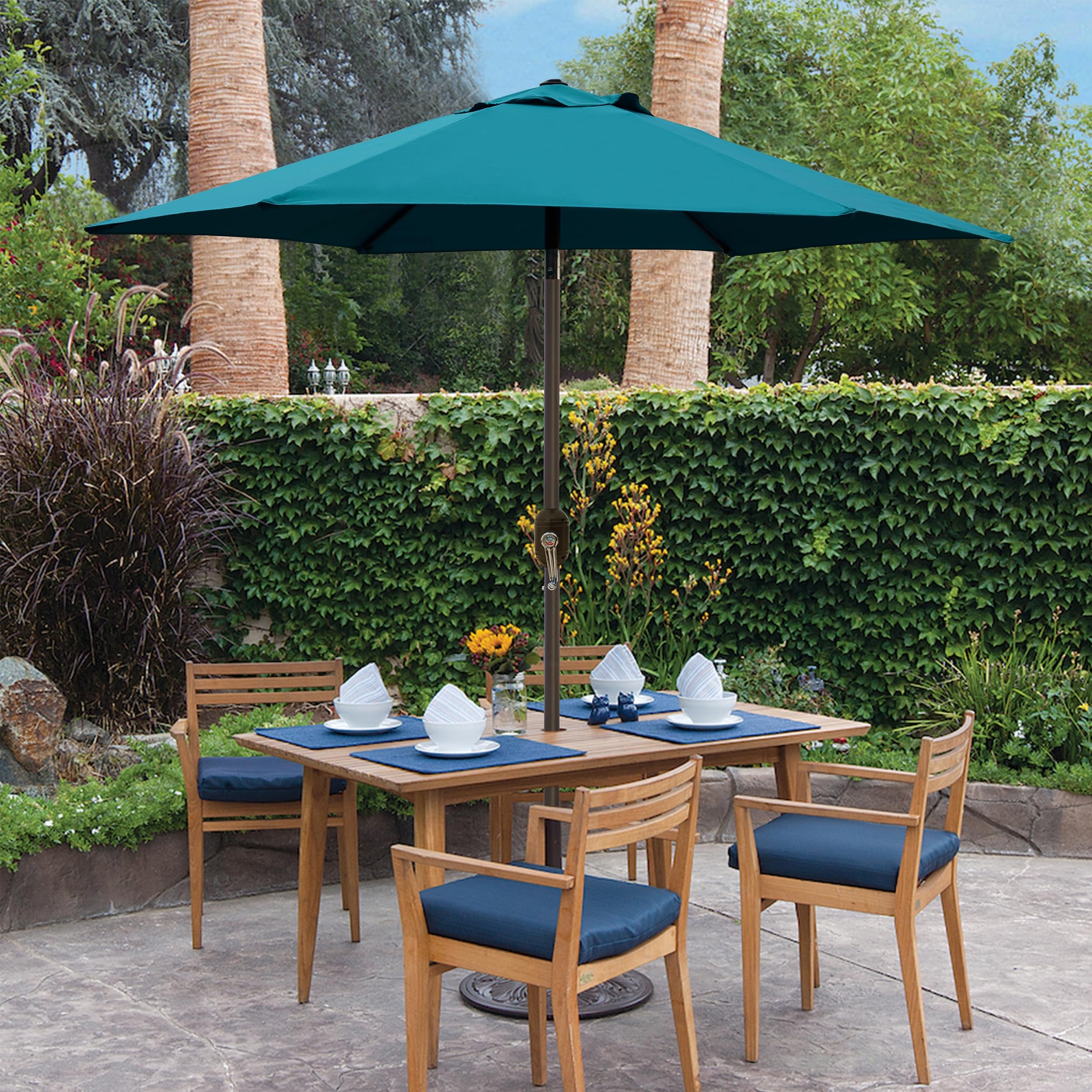 Blissun Ombrellone da giardino o patio, ombrellone per mercato all’aperto da 2,3 m, con manovella inclinabile a pulsante (blu ceruleo)