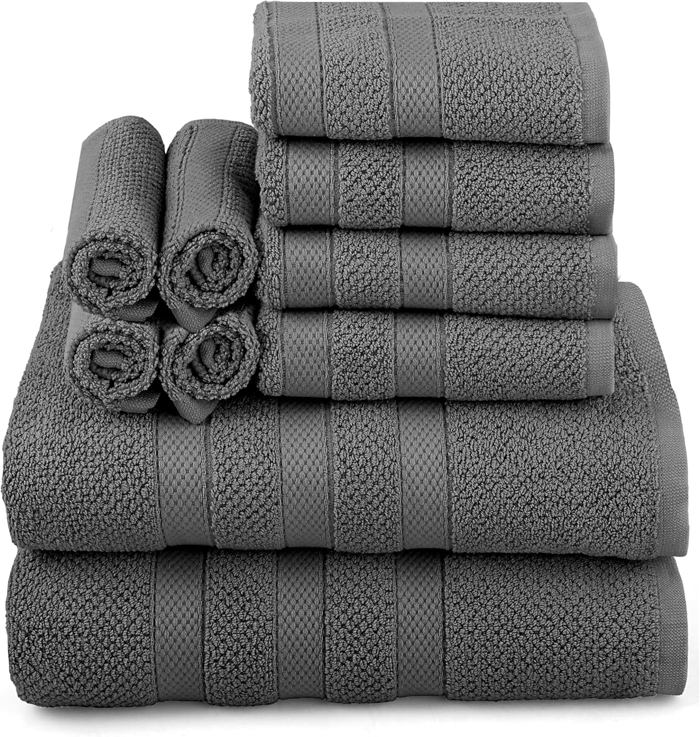 COTTON CRAFT Popcorn Towel Set - Luxurious 10 Piece Towel Set - 100% Cotton - Soft Absorbent 600 GSM Bathroom Towels - 2 Large Bath Towel 4 Hand Towel 4 Wash Cloth - Hotel Shower Dorm - Charcoal Grey