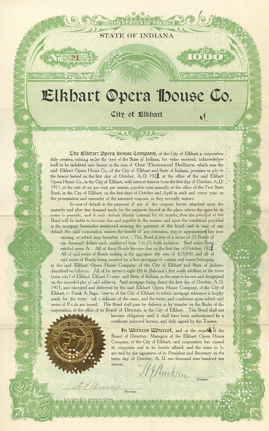 Elkhart Opera House Co. Known as Bucklen Theatre 1,000