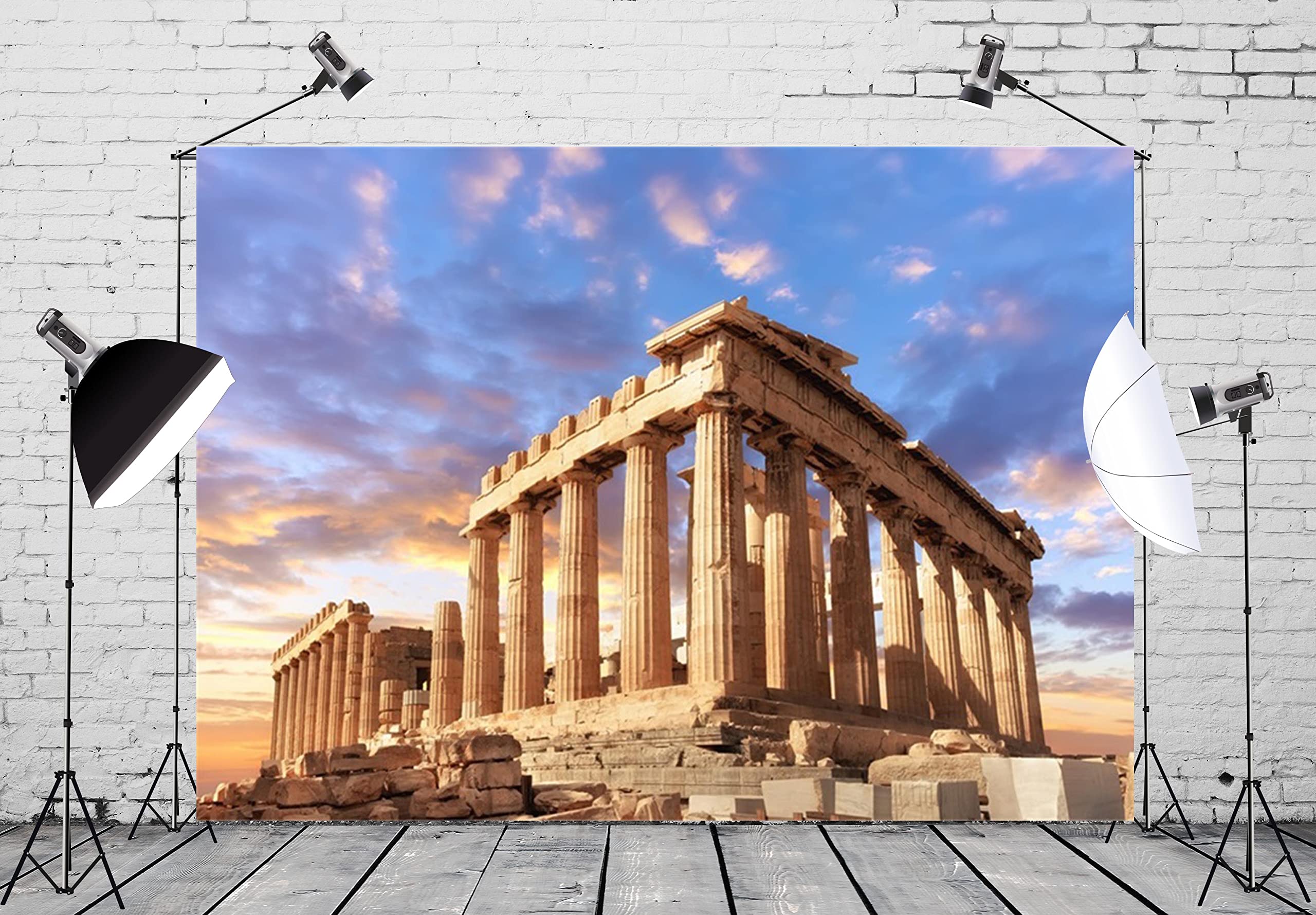 BELECO 3x2.5m Toile de Fond pour Photographie Grecque Antique, Temple du Parthénon dans l'Acropole d'Athènes, Grèce, Toile de Fond pour Fournitures de fête mythologique
