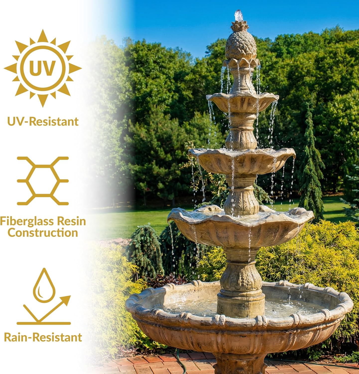 Sunnydaze Grand Courtyard 80-Inch 4-Tier Outdoor Water Fountain - Large Outdoor Water Feature for Garden, Patio or Yard - Earth