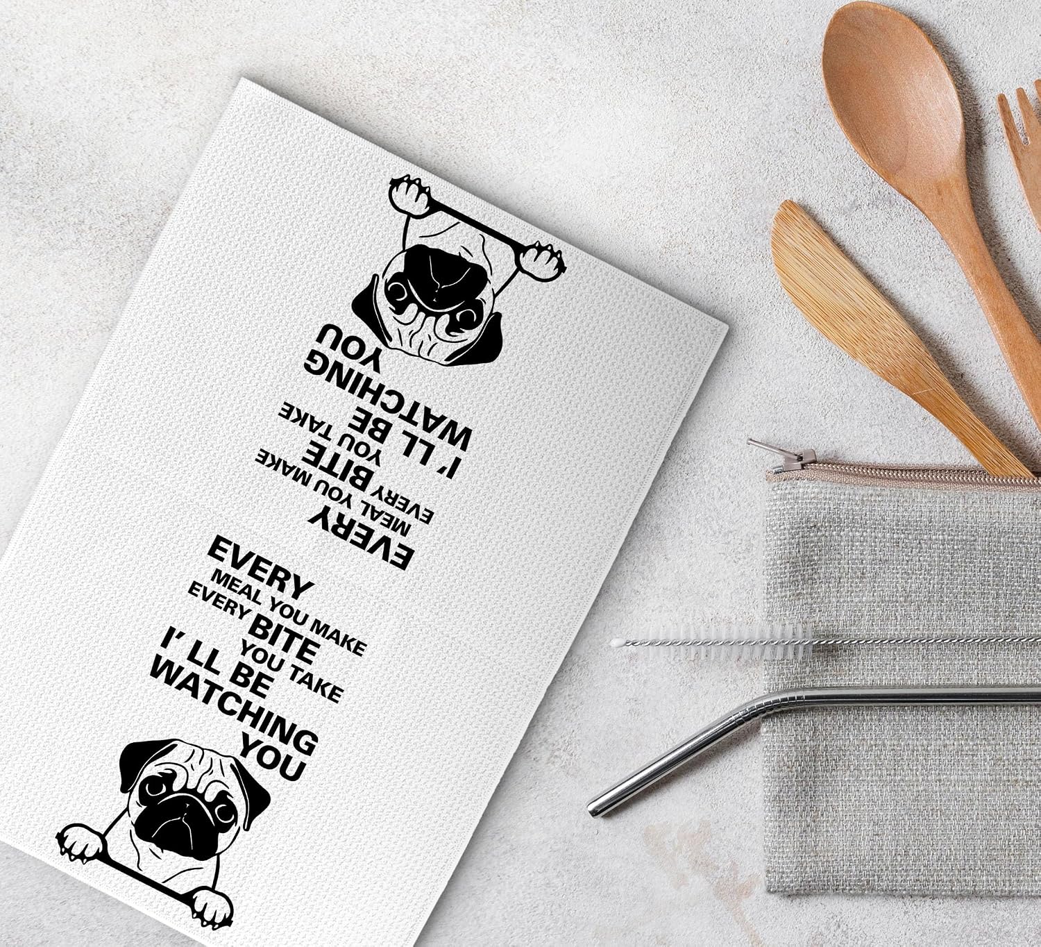Every Meal You Make Every Bite You Take Kitchen Towels, Funny Dish Towels for Kitchen, Dog Decorative Hand Towels, Pug Decor, Pug Gifts for Pug Lovers, Pug Dog Hand Towels for Bathroom image 4