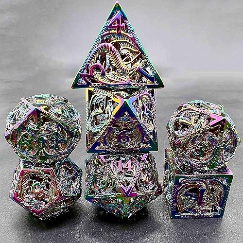 Miniatura 1 de LANSAI DND Dragon - Juego de dados poliédricos de metal hueco DD RPG adecuado para juegos de rol de Calabozos y Dragones colorido