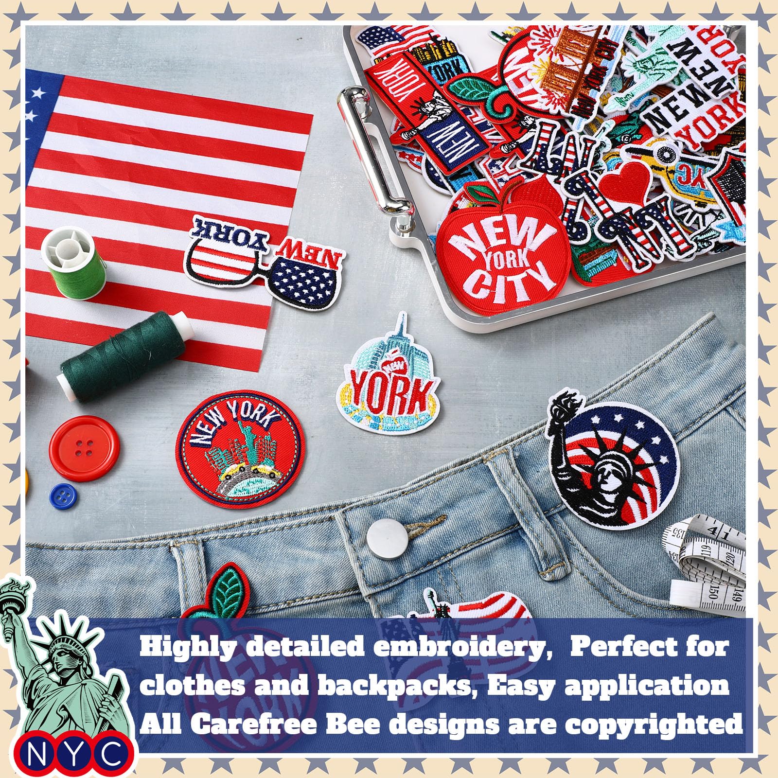 Tigeen 48 parches de chenilla para planchar de la ciudad de Nueva York, parches bordados a granel para sombreros, ropa, apliques para coser, accesorio de bricolaje para mochila, pantalones, jeans