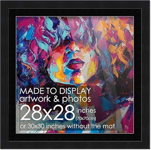 Miniatura 30 de Marco de madera negra de 9 x 9 pulgadas con paspartú blanco Con paspartú de 12 x 12 a 9 x 9 pulgadas Protector inastillable acrílico UV