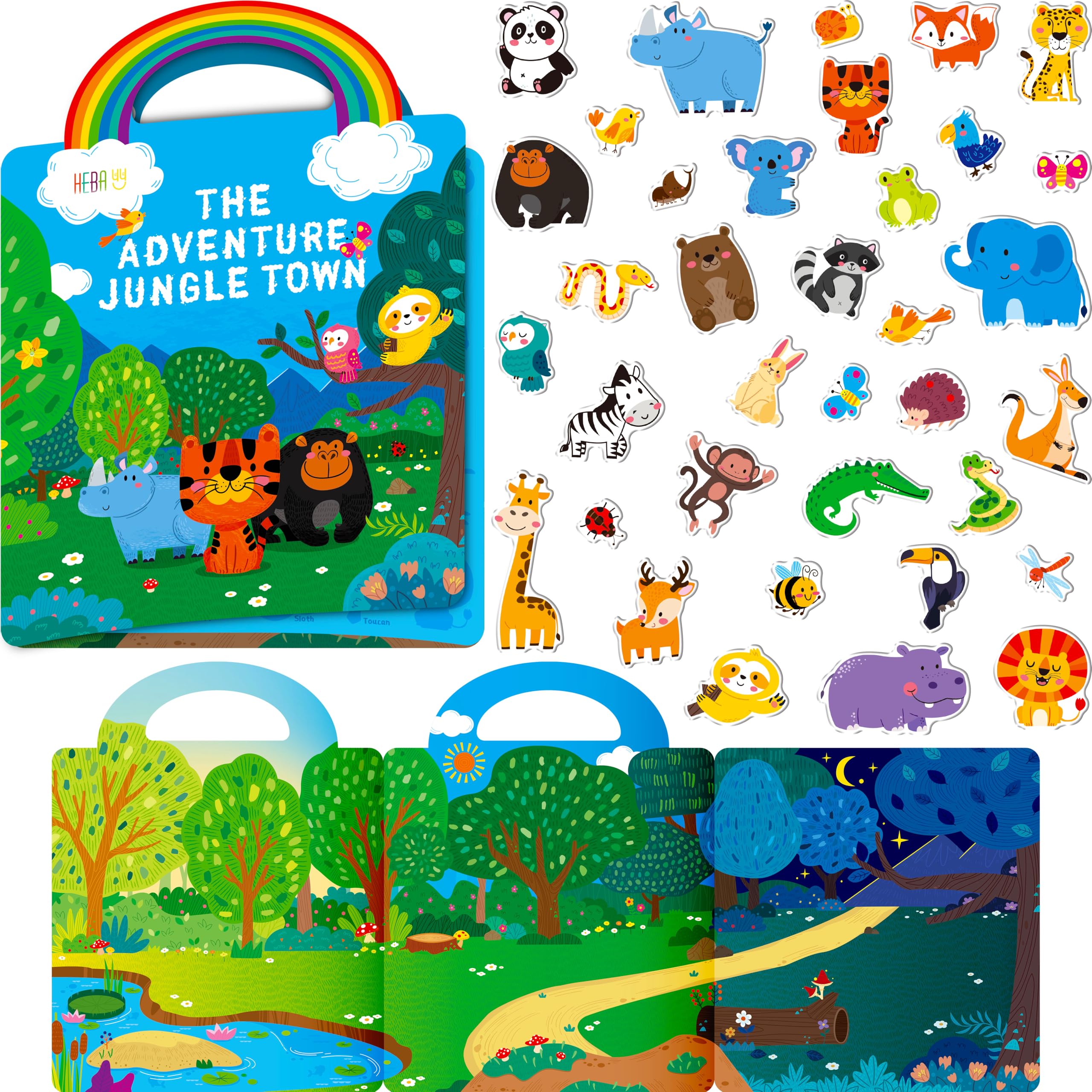 Reusable Jelly Sticker Book, 36 Wild Animals Thick Jelly Stickers Waterproof Gel Cling Decals Animals Theme Matching Game Activity Books Educational
