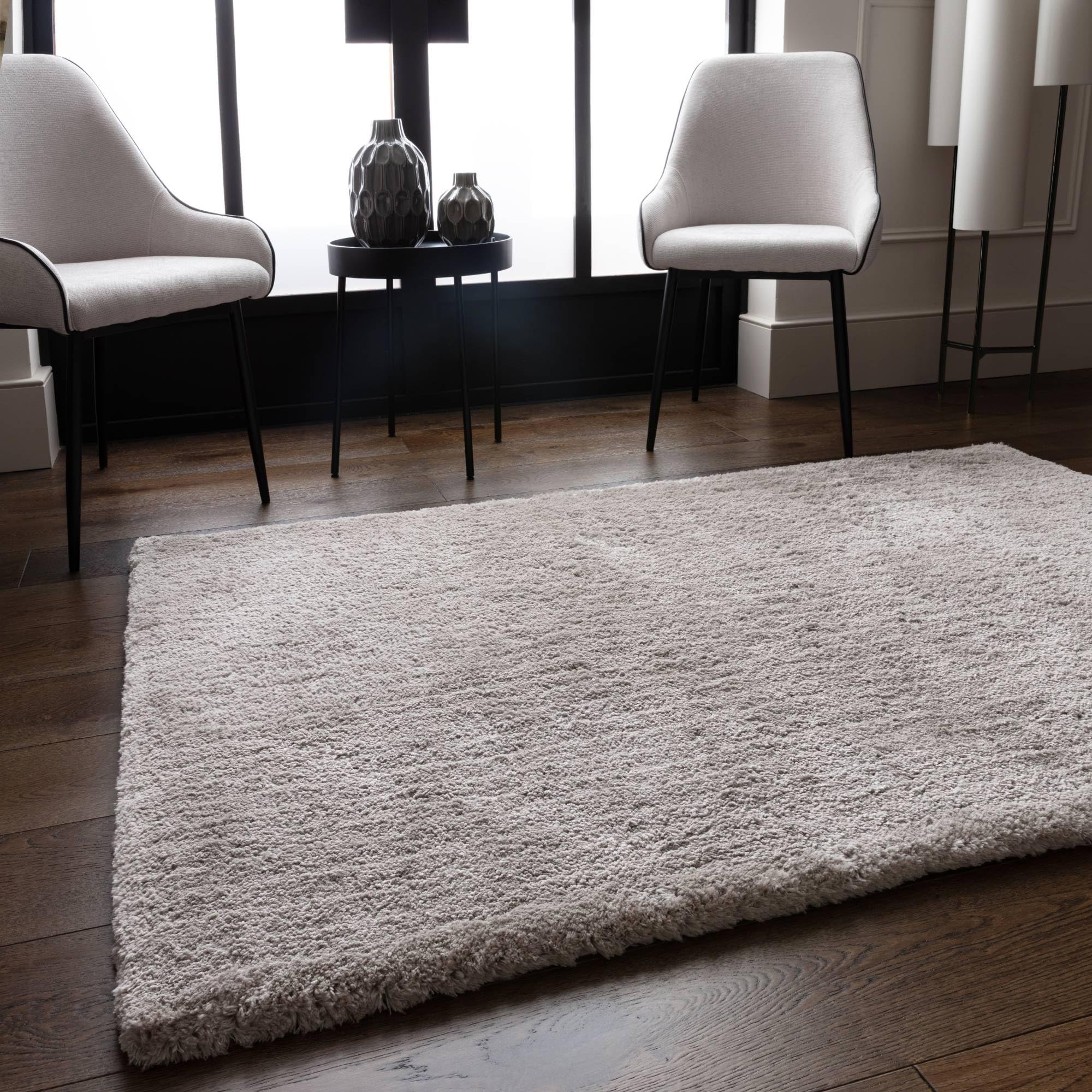 Lord of Rugs PureLux Shaggy Rug Ultra Soft Thick Shaggy Carpet for Living Room Bedroom Modern Warm Cosy Plush Hand Tufted Plain Area Rug Silver, 200 x 290 cm (6'7"x9'6")