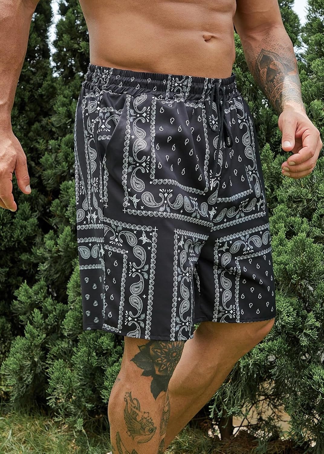 MECH-ENG Mens Paisley Shorts Workout Boxing Running Shorts Bandana Boho Lightweight Drawstring - Image 8