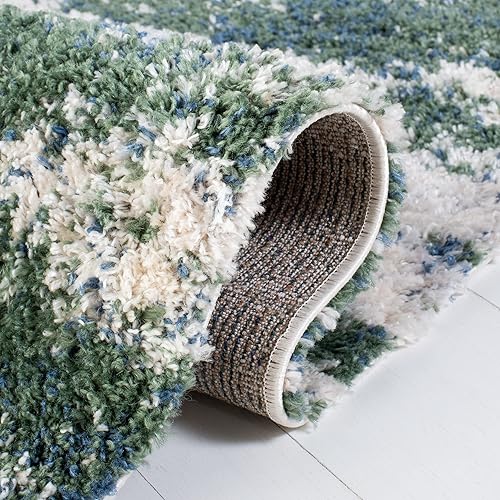 Miniatura 6 de SAFAVIEH Berber Shag Collection - Tapete para pasillo, 2 x 12 pies, verde y beige, diseño abstracto moderno, no desprende pelusa y de fácil cuidado,