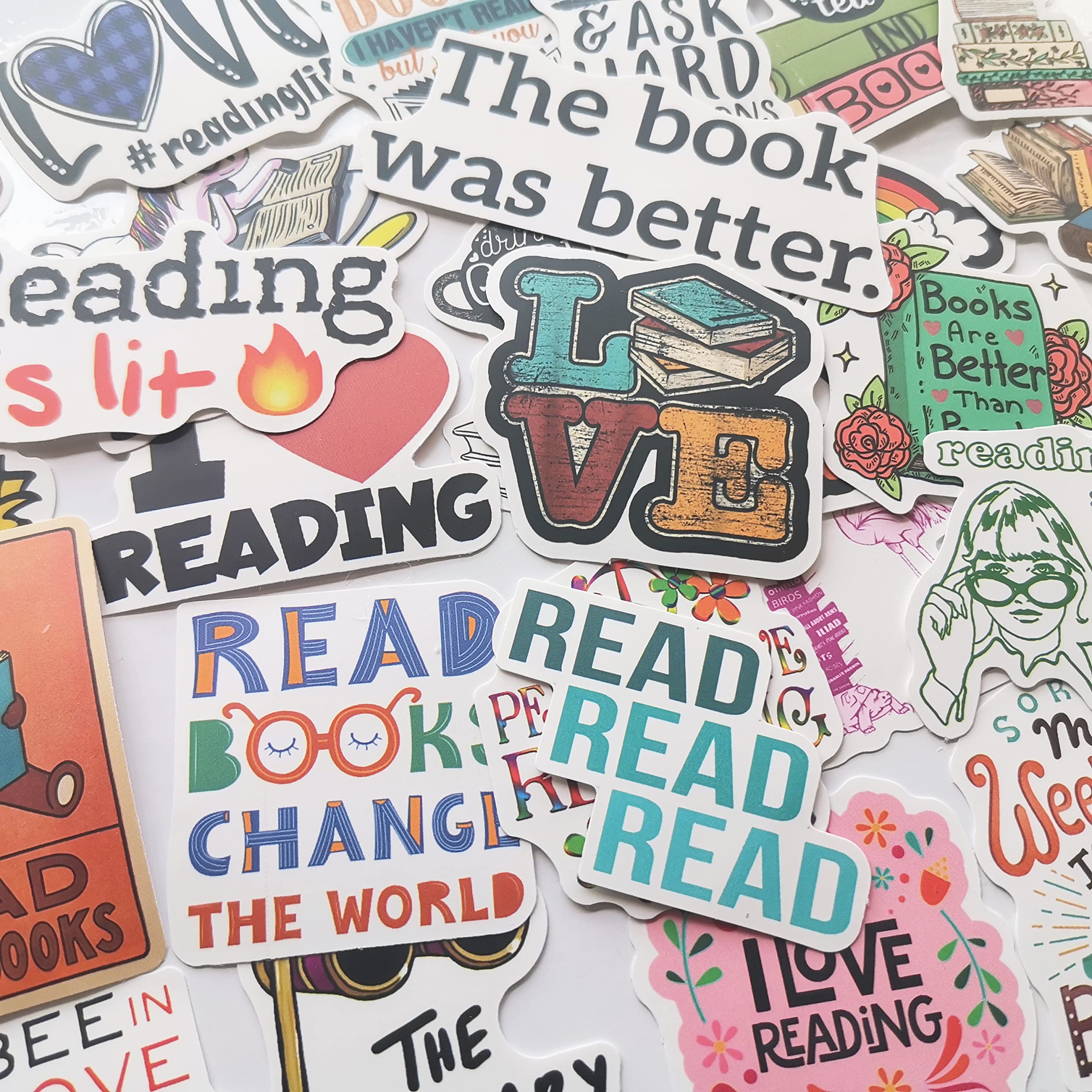 50Pcs I Love Reading Stickers Inspiring Book Decals Motivational Sticker for Teacher Classroom Incentives Book Corner Reader