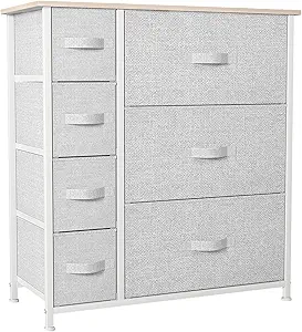 GOOBED Dresser for Bedroom, 7 Drawers Fabric Dresser, Organizer Unit for Living Room, Hallway, Closets - Sturdy Steel Frame, Wooden Top & Easy Pull Fabric Bins, Light Gray