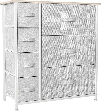 GOOBED Dresser for Bedroom, 7 Drawers Fabric Dresser, Organizer Unit for Living Room, Hallway, Closets - Sturdy Steel Frame, Wooden Top & Easy Pull Fabric Bins, Light Gray