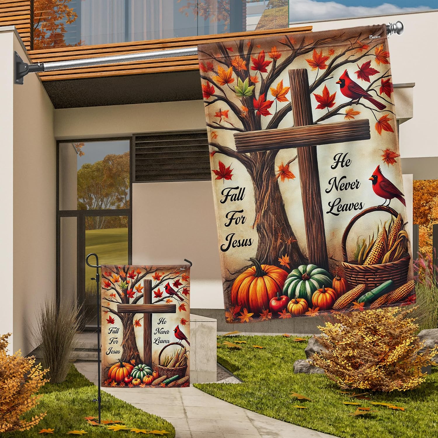 FLAGWIX Fall Christian Flag - House Flags for Outside 29.5" x 39.5" - Christian Gifts for Women Men, Fall Decorations for Home, Thanksgiving Decorations for Garden Decor, Outdoor Decor for Patio