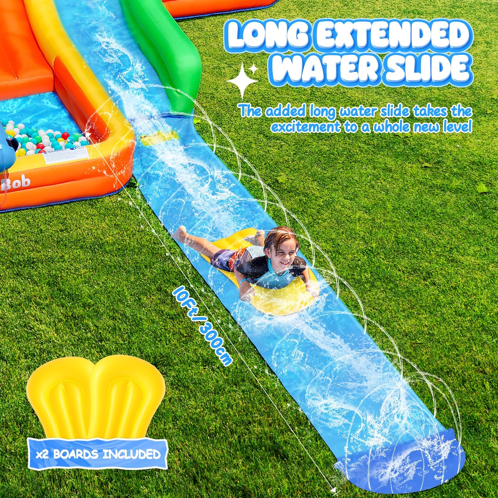 Hüpfburg Kinder mit Wasserrutsche und Gebläse, Hüpfburg mit Verlängerter Spritzender Wasserrutsche, Wasserpark Kinder mit 2 Wasserbecken und Wasserkanone für Indoor, Outdoor