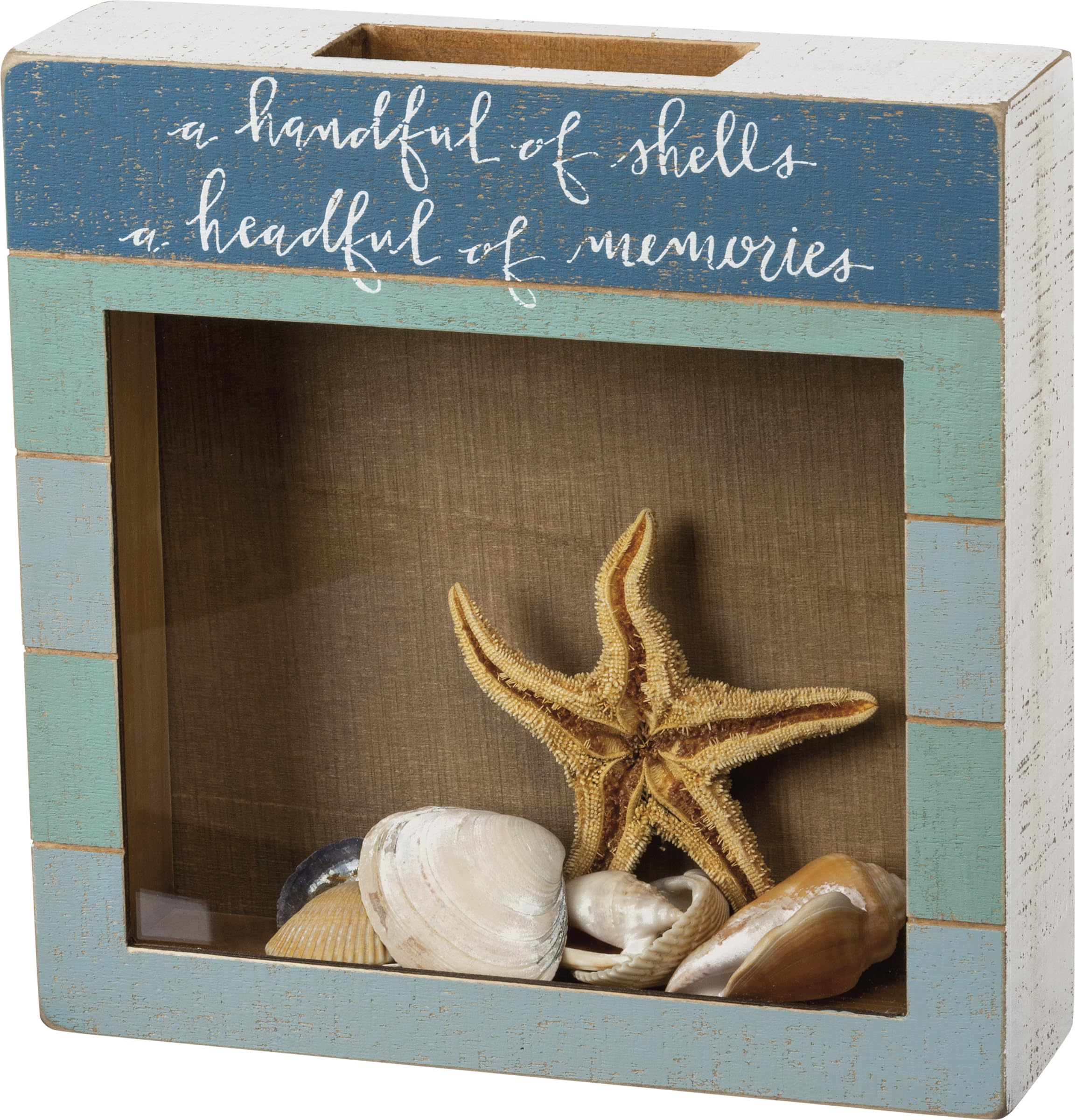 Primitives by Kathy PBK A Handful of Shells A Headful of Memories Wooden Sea Shell Holder Box 10 Inch