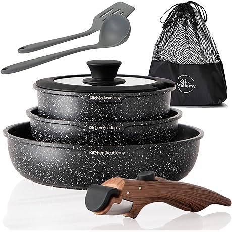 Kitchen Academy Detachable Handle Induction Cookware Sets for Camp