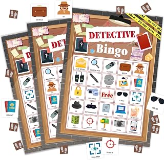 Detective Bingo Game Cards for Adults, Spy Bingo Cards Game for Family Holidays Friends Gatherings, Ideal for Mystery Themed Party Game, 24 Players Birthday Party Supplies Favors, 013