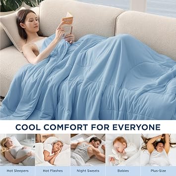 Bedsure Cooling Comforter King Size - GentleSoft Moisture Wicking Cooling Blanket for Hot Sleepers, Breathable Lightweight Duvet Insert, Dual-Sided Summer Blanket, Blue,102x90 Inches