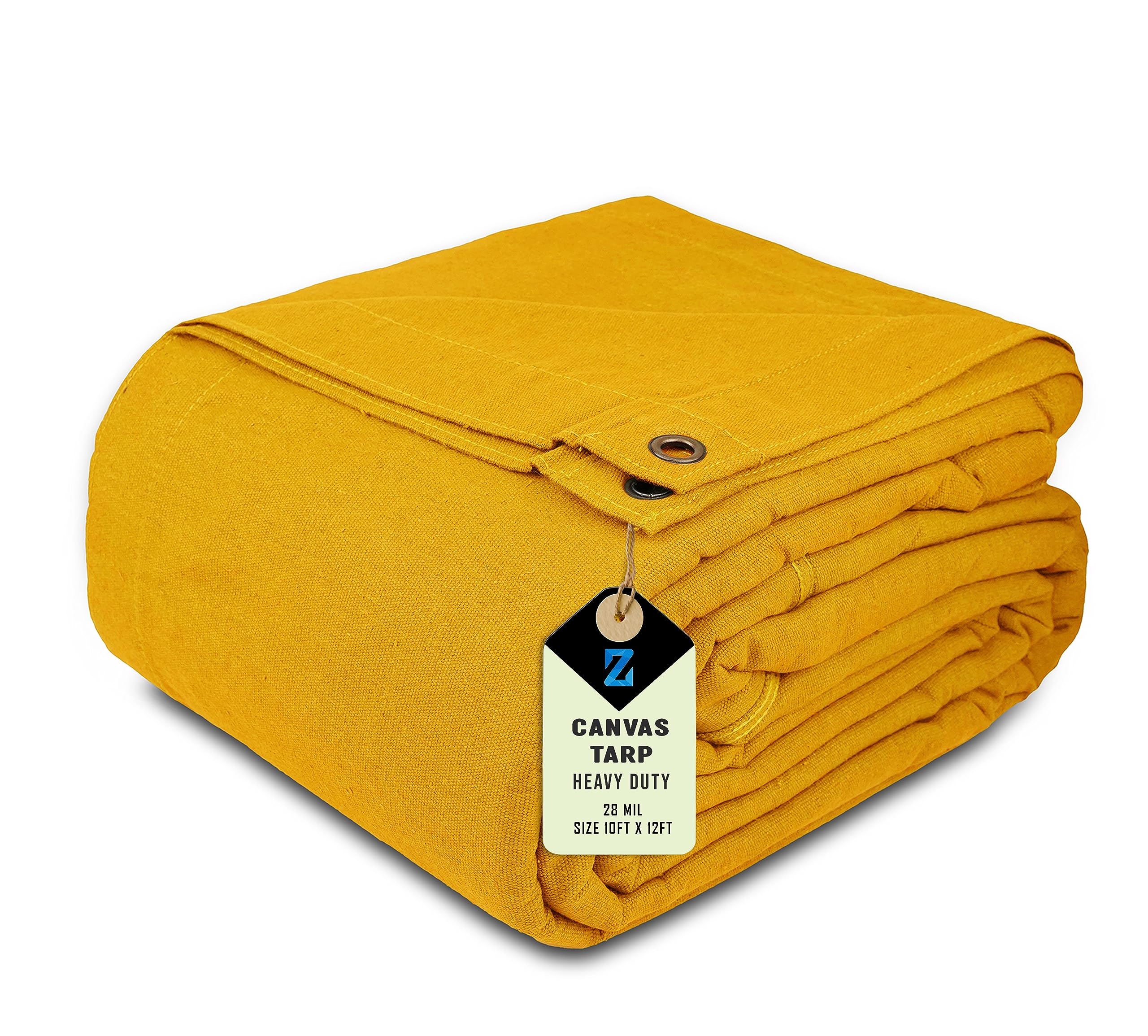 Zuperia 1 Pack Canvas Tarp 10' x 12' ft, 28 MIL, with Rustproof Grommets, Waterproof, Heavy Duty Multipurpose Tarpaulin Cover for Canopy Tent, Roof, Camping, Woodpile (Tan)