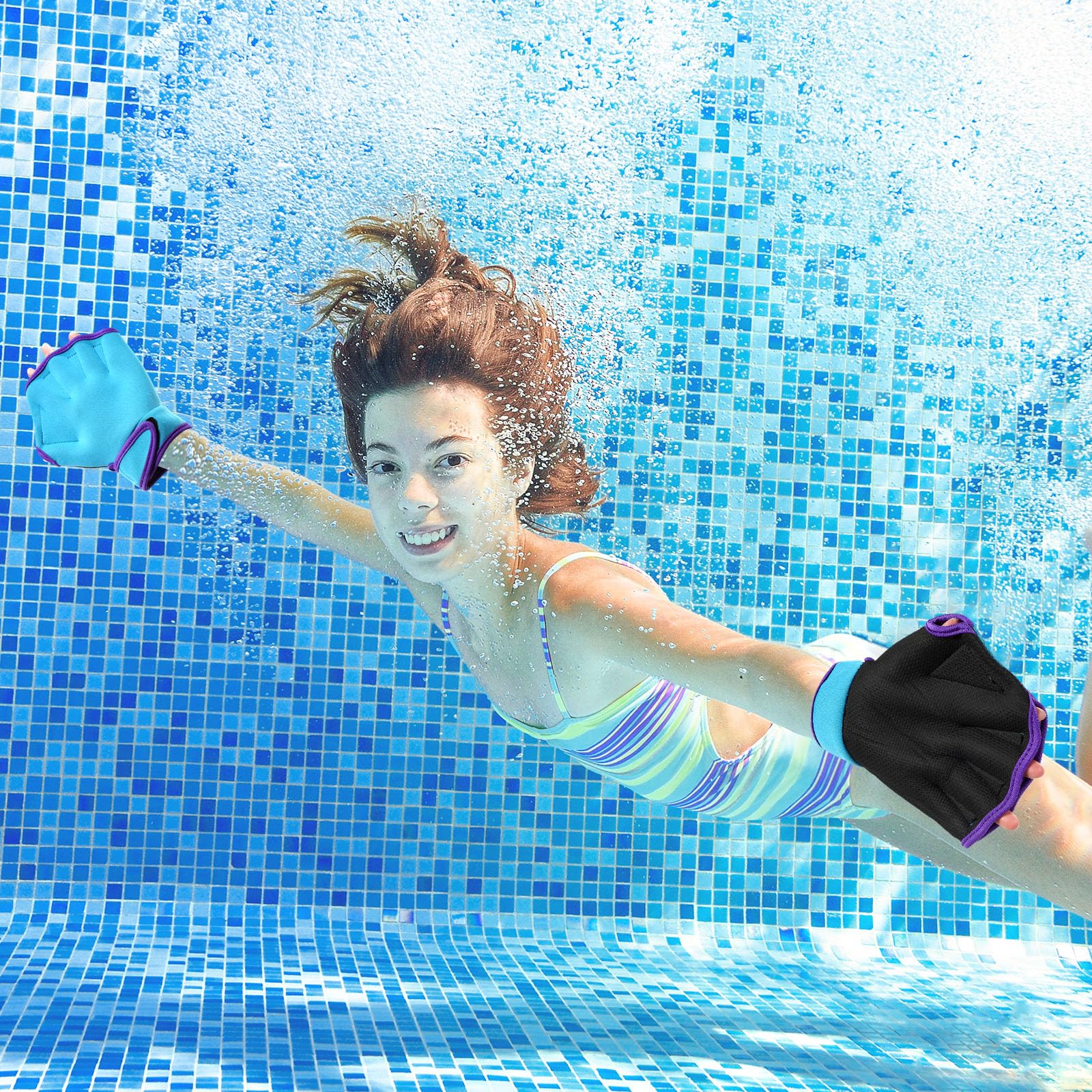 Sumind 2 paia di guanti da nuoto per allenamento acquatico, guanti in neoprene, guanti palmati per fitness, resistenza all'acqua, guanti da allenamento per uomini e donne, nuoto, immersioni, con