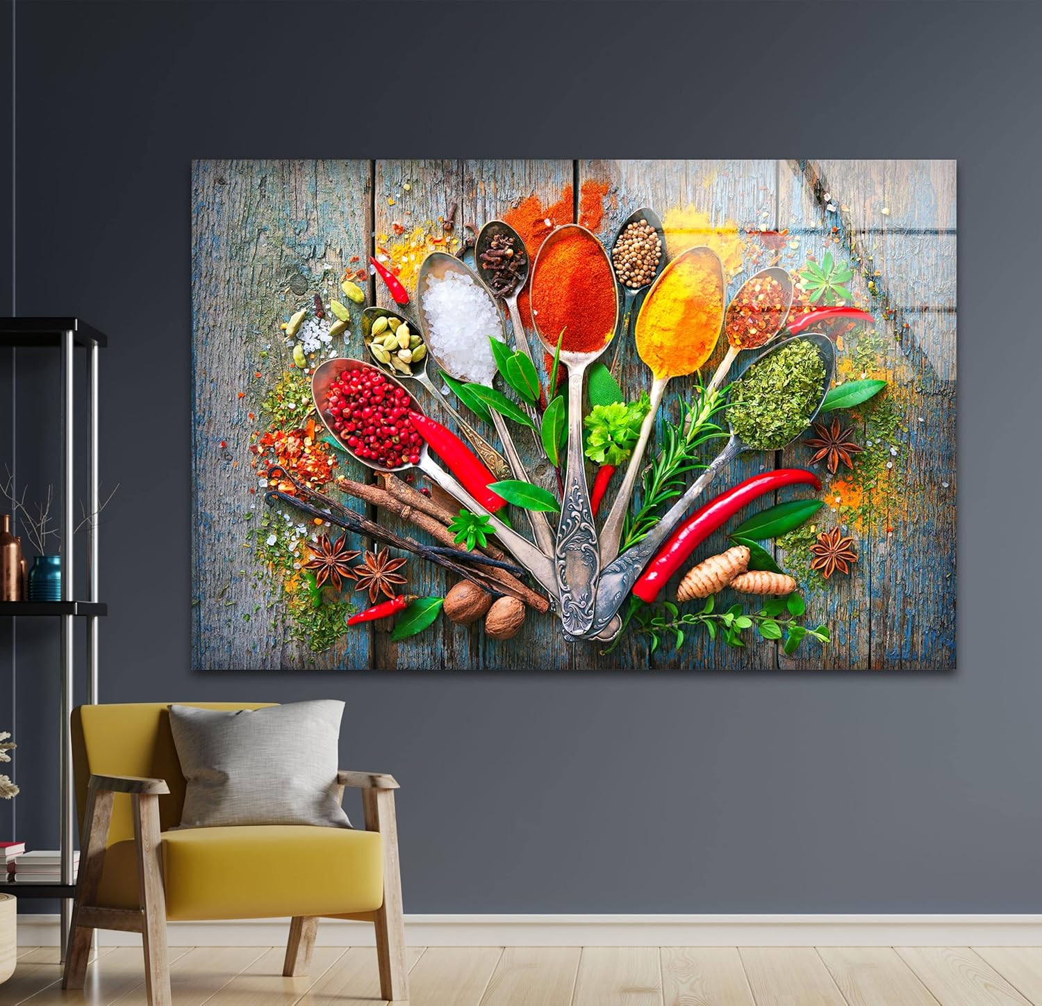 My Photostation.com Tempered Glass Wall Art 28Wx18H'' Kitchen Wall Decor Home Decor Glass Printing Spoon Spices Wall Art Kitchen Decor Kitchen Wall Art Gifts for Her