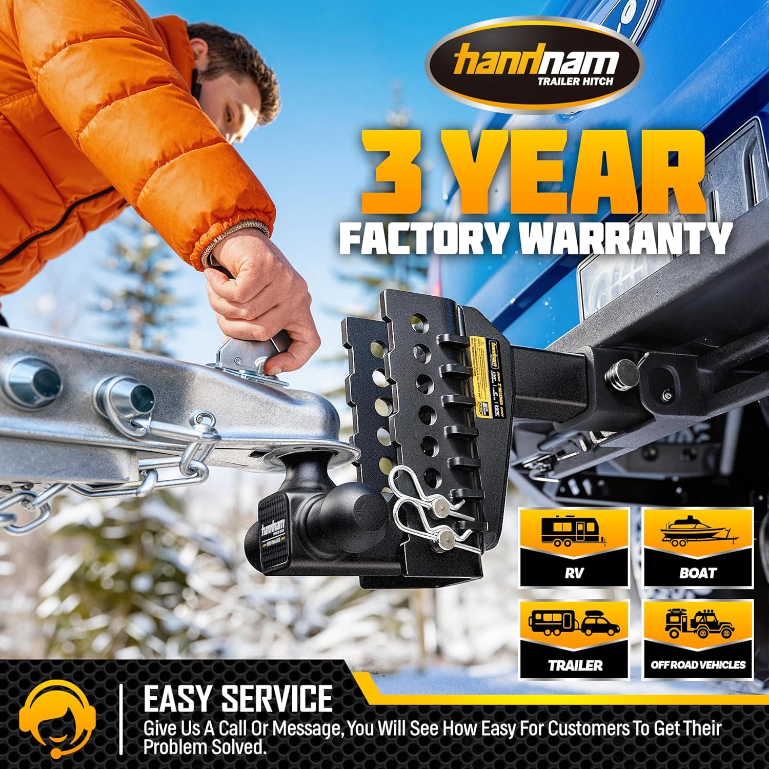 Drop Hitch Adjustable Trailer Hitch, Tow Hitch with 6-Inch Drop/Rise for Truck (18,500 LBS GTW), Adjustable Drop Hitch Fits 2-Inch Receiver, Trailer Hitches with Double Anti-Theft Pins Locks