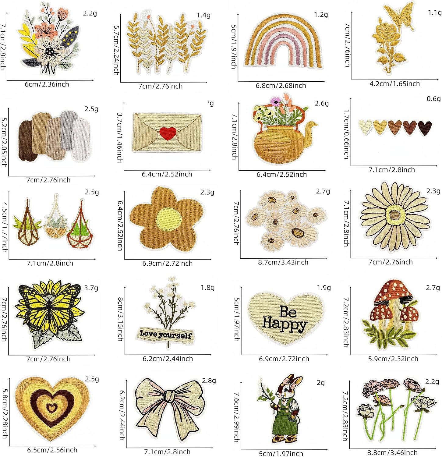 20Pcs Vintage Iron on Patches Cute Boho Sew on Embroidered Applique Patches Flower Butterfly Embroidery Repair Decoractive Patches DIY Crafts Sewing Patches Decorations for Clothes Jackets Backpacks