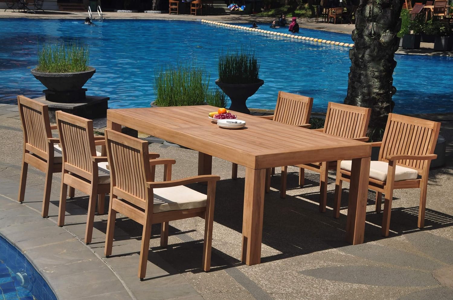 6 Seats 7 Pcs GradeA Teak Wood Dining Set 86" Canberra
