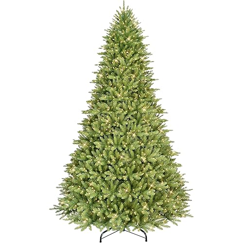 Puleo International 10ft Pre-Lit Full Fraser Fir Artificial Christmas Tree with 1300 Clear Lights, 4733 Realistic Dense Branch Tips, Easy Setup Artificial Trees with Sturdy Metal Stand