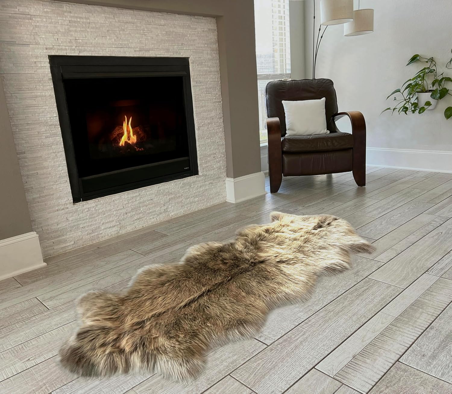 Free Shape Luxury Soft Fluffy Shag Area Rug Double 2'x6', 60x180cm - Vegan Fur Ultra Soft Indoor Carpet Nursery Rugs for Bedroom Home Decor, Brown with Beige Tips
