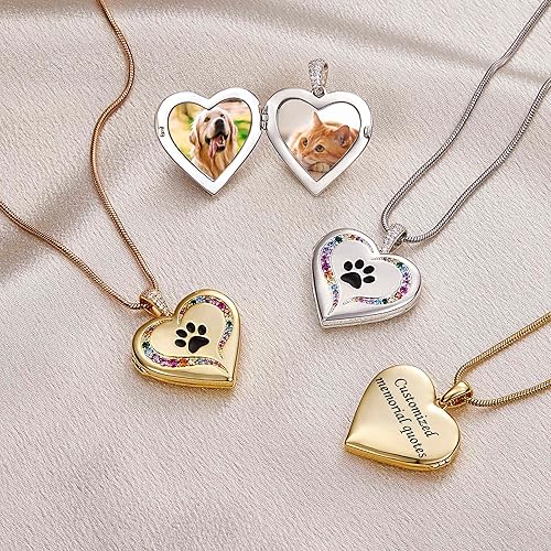 Miniatura 6 de Fanery Sue Collar Personalizado con Medallón de Mascota, Collares con Medallón en Forma de Corazón con Fotos, Collares de Recuerdo para Perros,