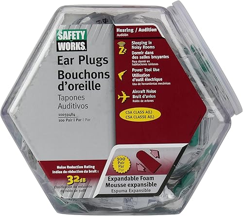 Safety Works 10059484 Tapones de espuma expandibles para los oídos en mostrador, 100 pares, verde
