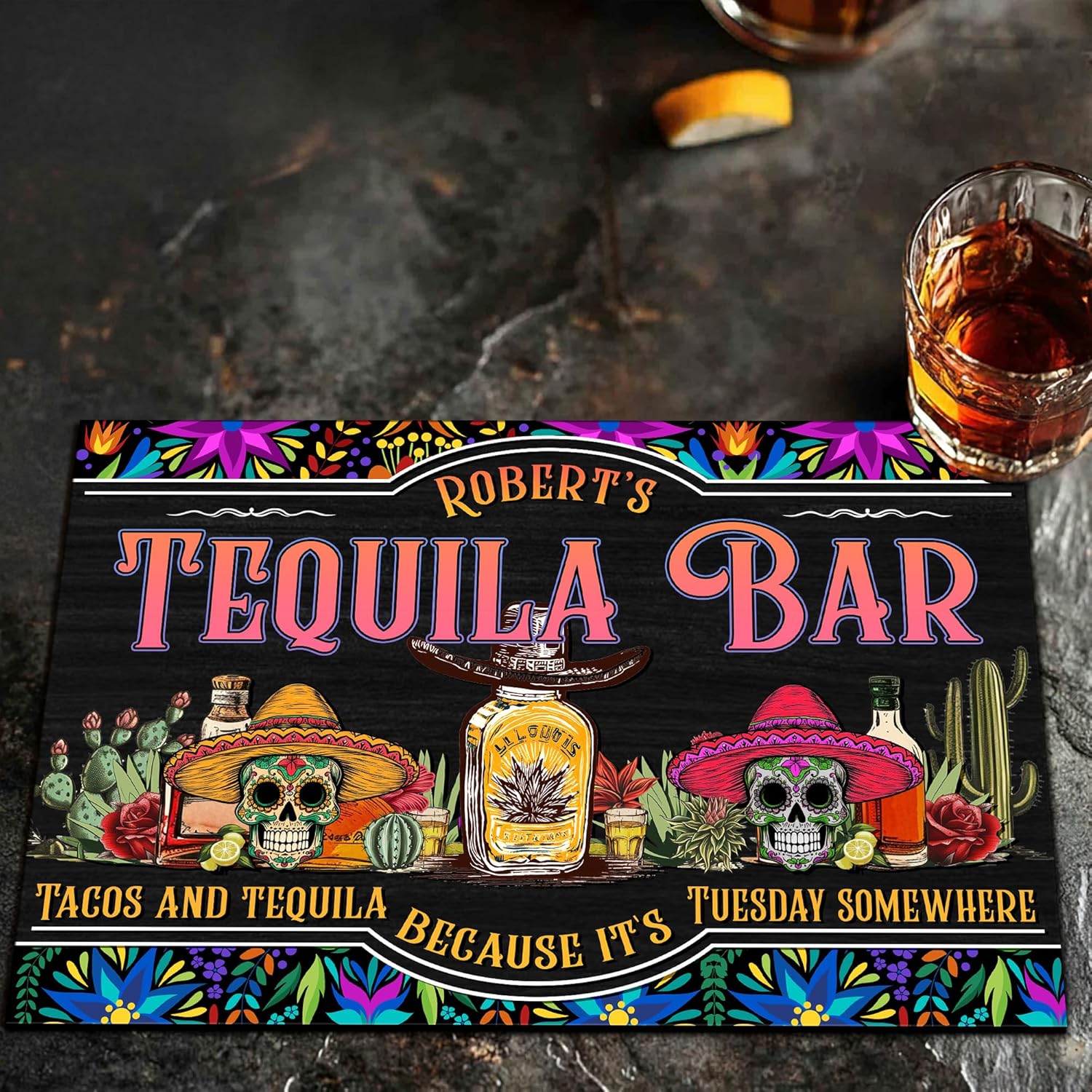 THUYPT Personalized Drying Mat for Tequila Bar Home Bar Decorations, Spill Mat Countertops, Durable Rubber Bar Mat for Countertop & Home Bar, Tequila Bar Accessories (03)