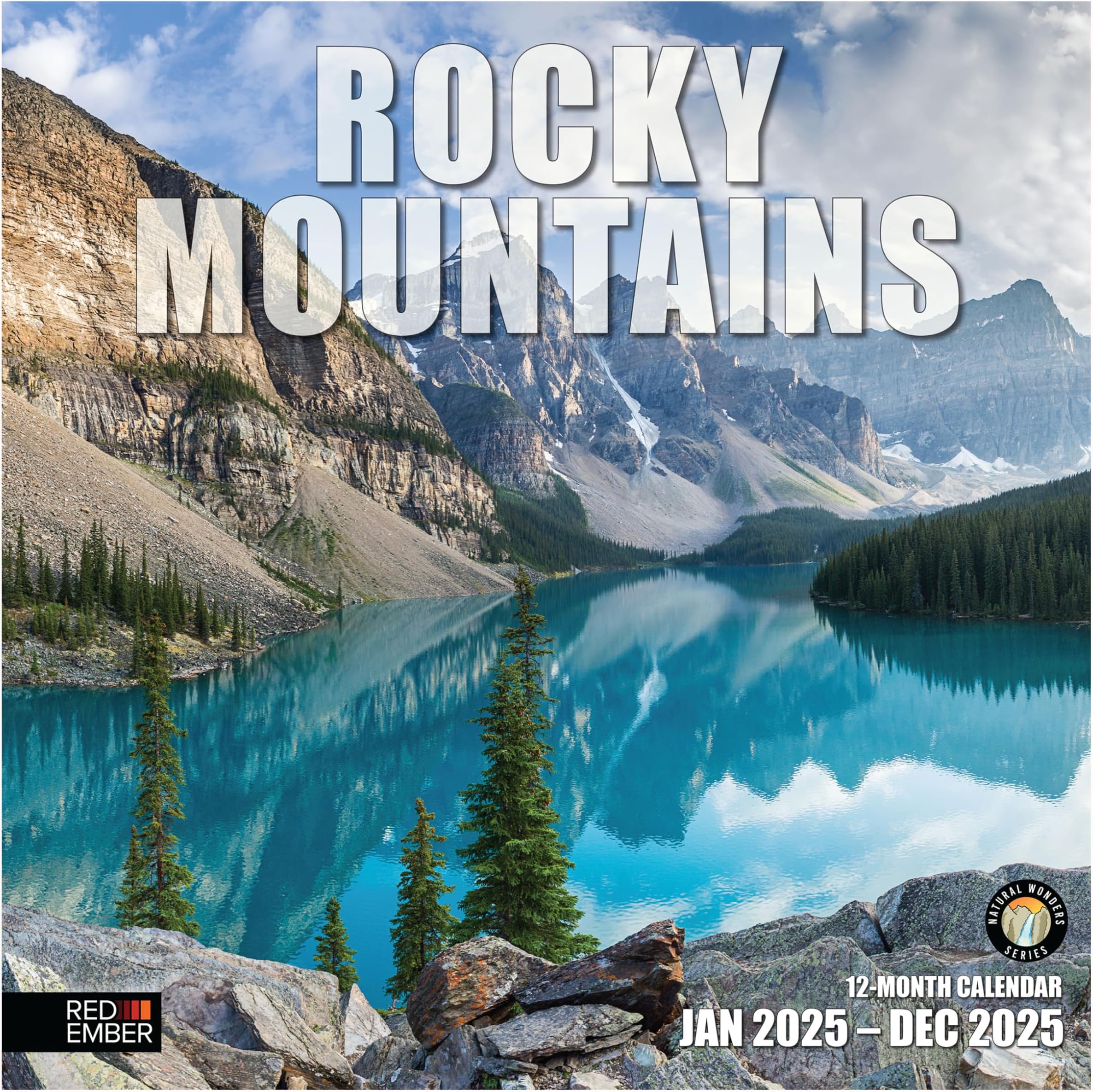 RED EMBER Waterfalls 2025 Hangable Monthly Wall Calendar 12" x 24" Open Thick