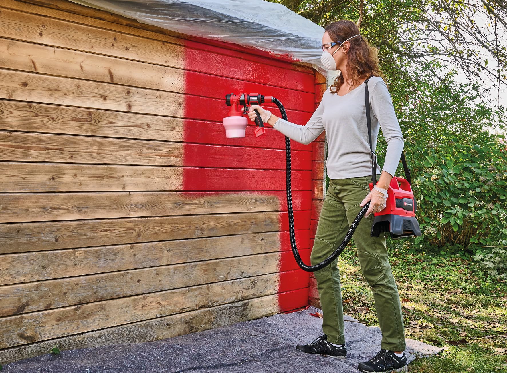 Einhell Sistema di verniciatura a spruzzo TE-SY 18/90 Li-Solo Power X-Change (18 V, portata 1000 ml/min, contenitore 1200 ml, quantità regolabile di aria/vernice, incl. accessori, batteria esclusa)