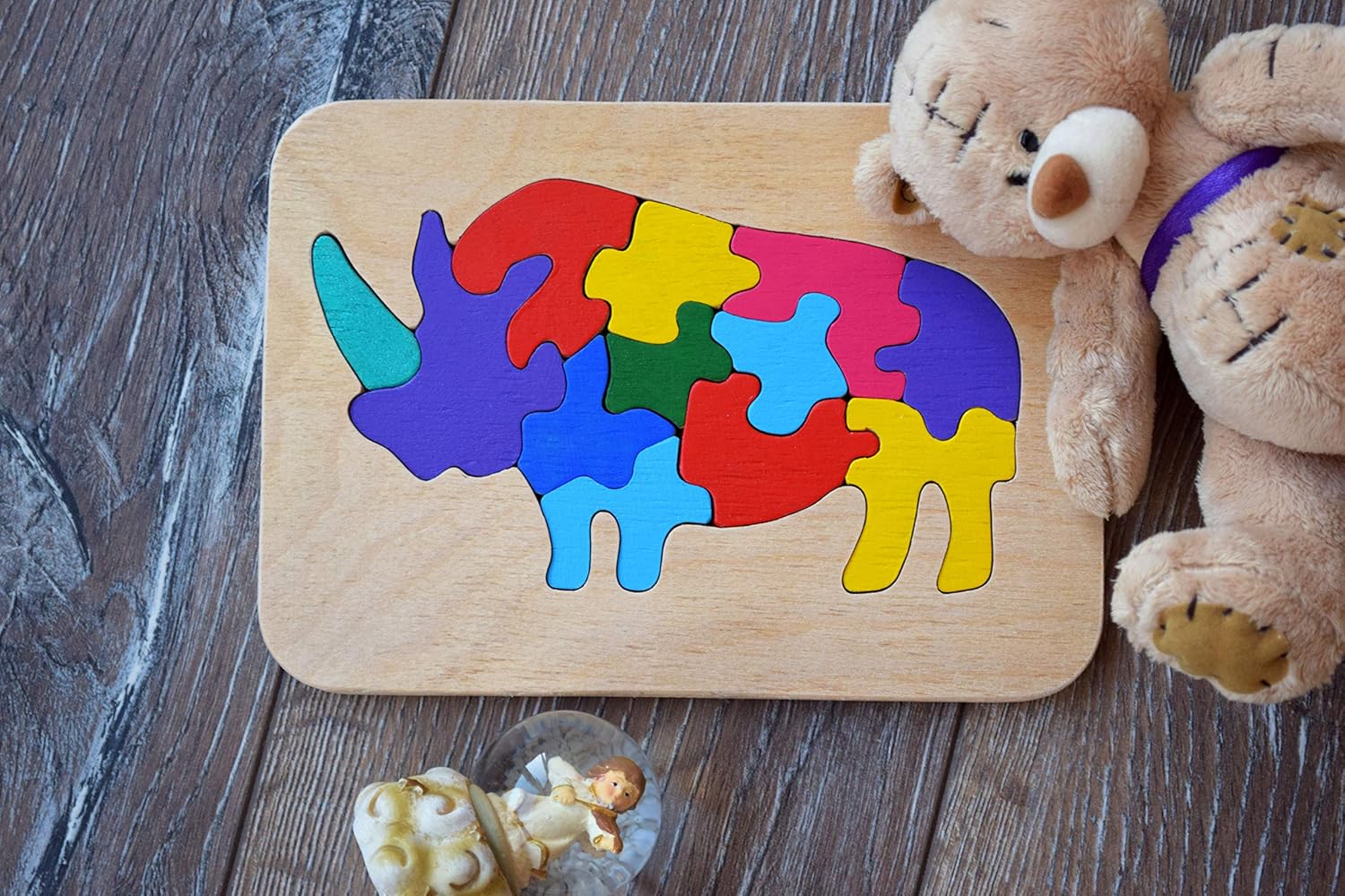 Wood puzzle rhinoceros Montessori Toy Amazon.ca Handmade Products