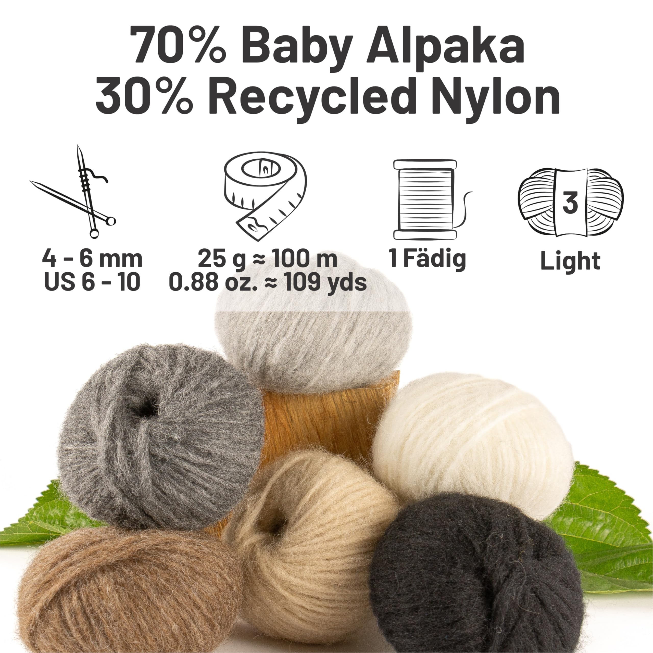 HANSA-FARM | Alpawool Baby Alpaca Light 100 DK nel set da 6 - lana leggera e antigraffio per maglia e uncinetto - Mix colorato