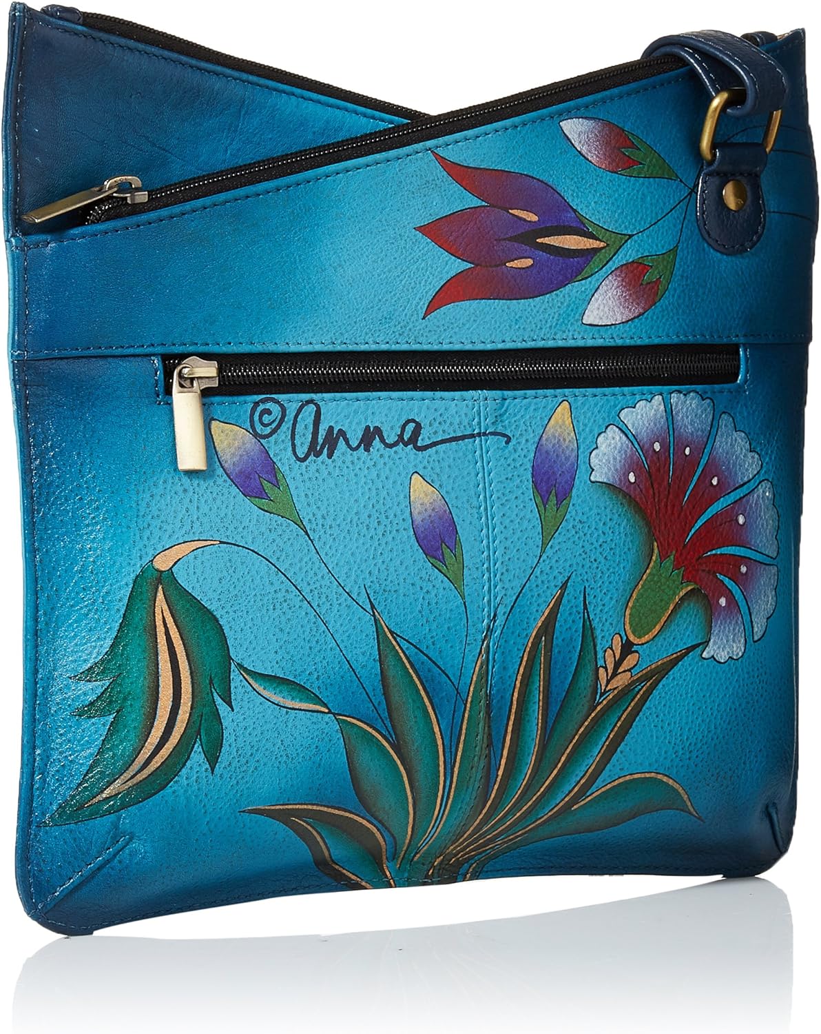 Anuschka womens ANNA BY ANUSCHKA HAND PAINTED LEATHER WOMEN'S V TOP MULTICOMPARTMENT CROSSBODY