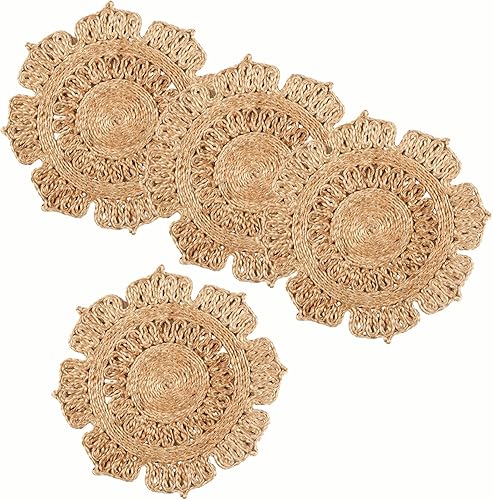 Juego de 4 manteles individuales 100 % yute de granja, reversibles, naturales, de 13 x 13 pulgadas, para boda, hechos a mano por expertos artesanos,