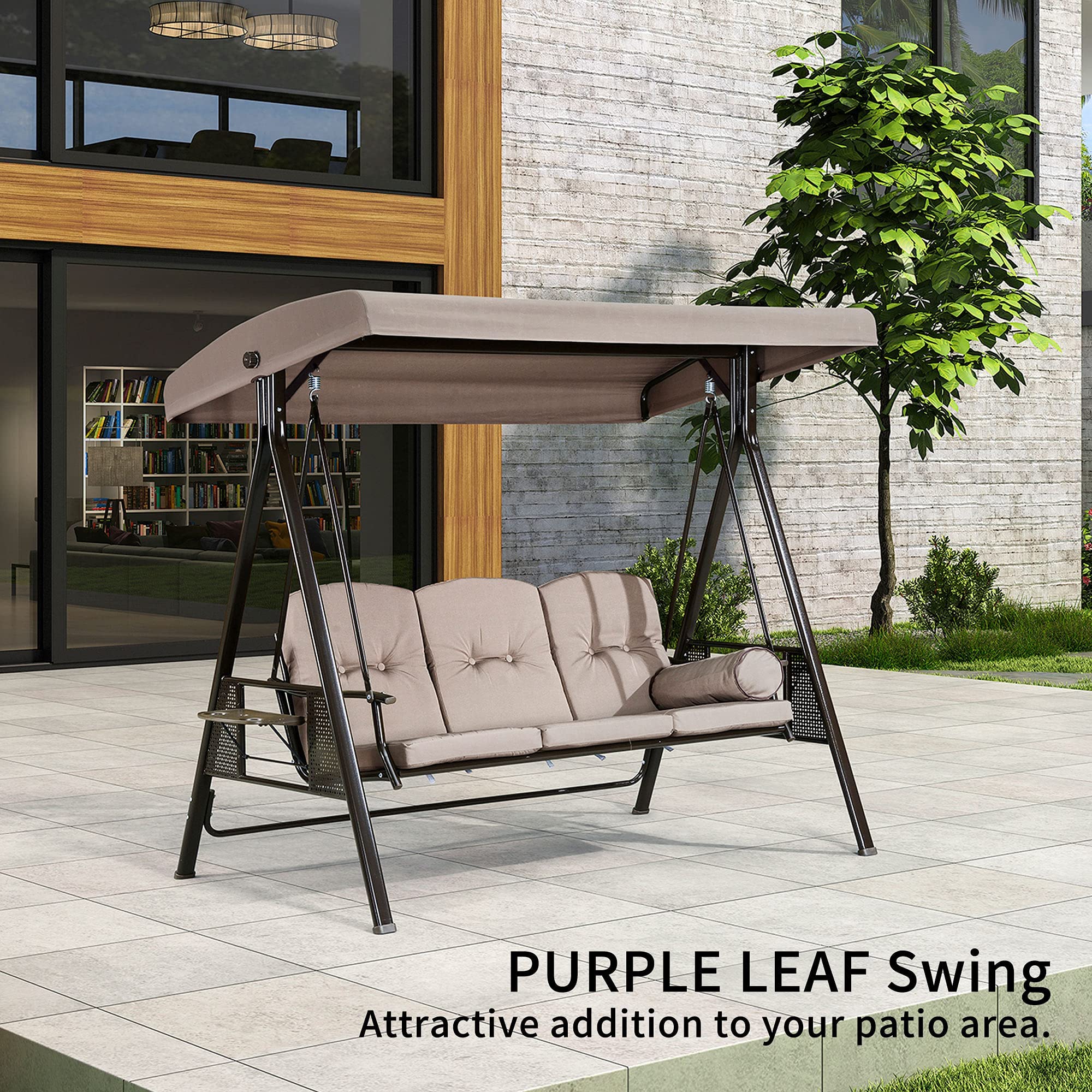 PURPLE LEAF 3Seat Deluxe Outdoor Patio Porch Swing with Weather